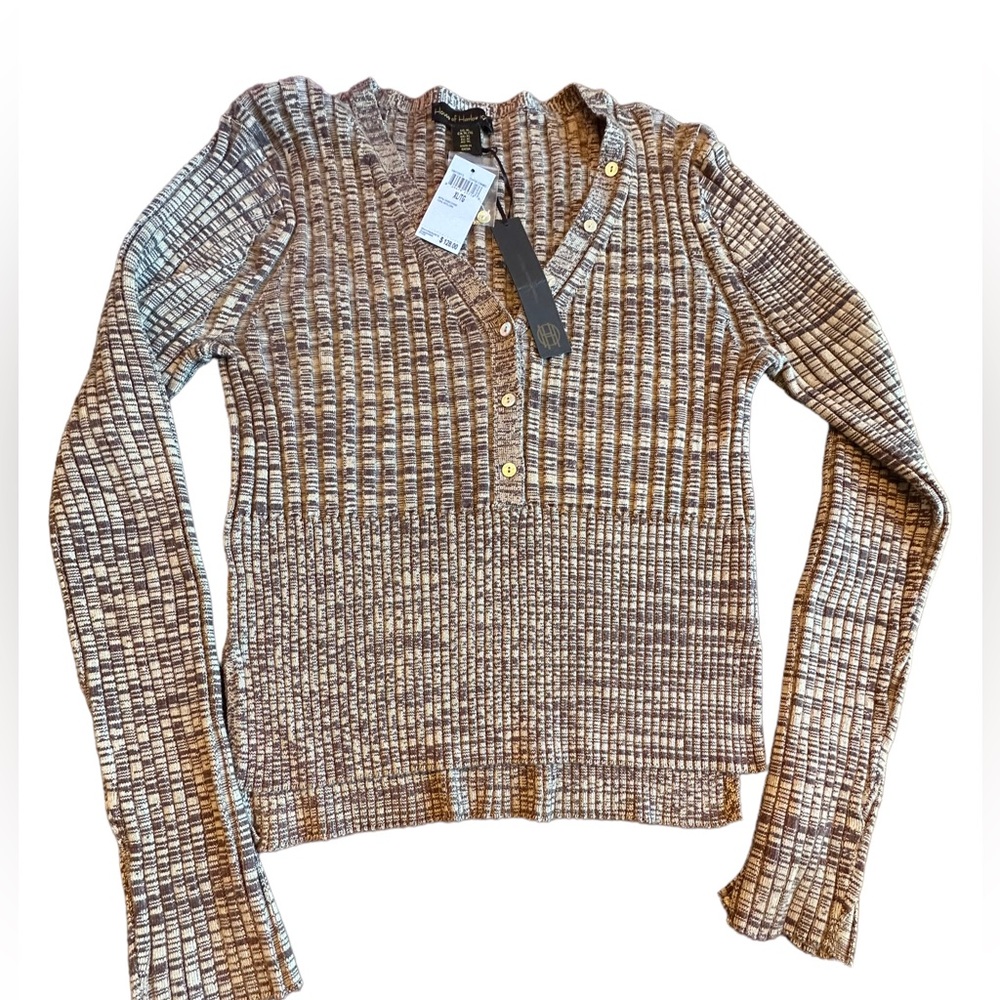 House of Harlow 1960 Brown and Tan Button Front Long Sleeved Sweater